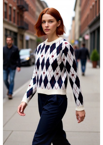 Kadın Kalın Dokulu Regular Kalıp Baklava Desenli Triko Kazak Günlük Şıklık ve Konfor Için Kaliteli fırsatları