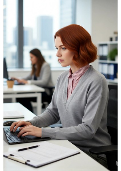 Kadın Oversize V Yaka Triko Kazak Gömlek Garnili Detaylı Sonbahar Kış Şıklığı Için Ideal Model