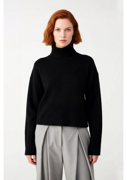 Kadın Crop Boy Oversize Triko Kazak Dik Yaka Standart Kol Düz Desen Yumuşak Dokulu Kış Gardırobu fiyatları