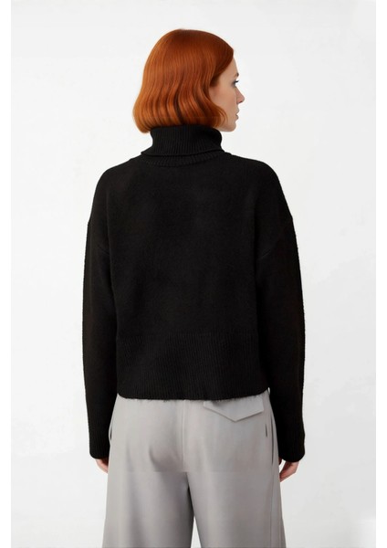 Kadın Crop Boy Oversize Triko Kazak Dik Yaka Standart Kol Düz Desen Yumuşak Dokulu Kış Gardırobu modelleri