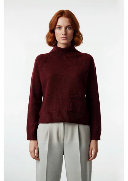 Kadın Casual Regular Fit Uzun Kollu Dik Yaka Kışlık Cep Detaylı Sıcak Tutan Triko Kazak Kaliteli fiyatları