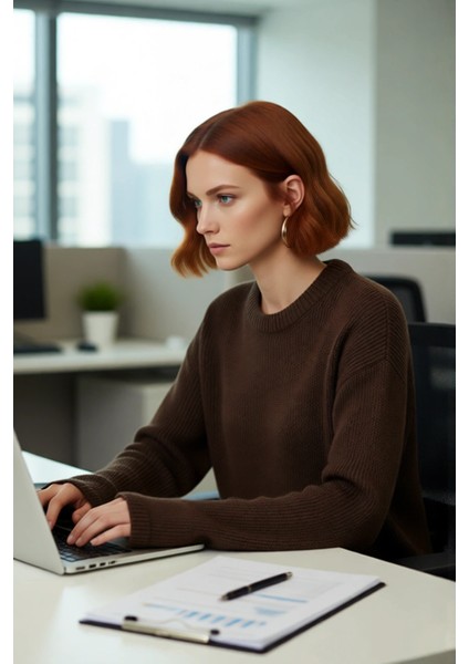 Kadın Oversize Akrilik Triko Kazak Geniş Ispanyol Kol Detaylı Bisiklet Yaka Günlük Konfor Kaliteli