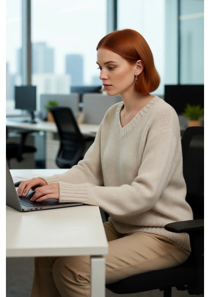 Kadın Rahat Oversize V Yaka Triko Kazak Pamuk Polyester Karışımı Uzun Kollu Kışlık Günlük Şıklık