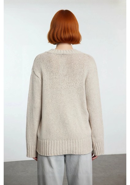 Kadın Rahat Oversize V Yaka Triko Kazak Pamuk Polyester Karışımı Uzun Kollu Kışlık Günlük Şıklık modelleri