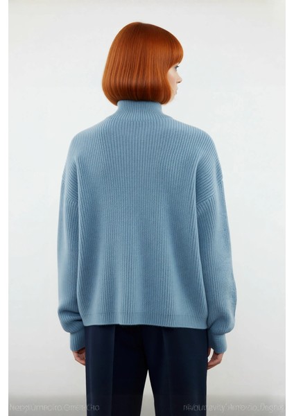 Kadın Oversize Basic Dokulu Uzun Kollu Fermuarlı Dik Yaka Selanik Örgü Triko Kazak Kaliteli fiyatları