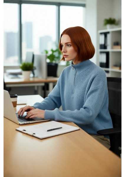 Kadın Oversize Basic Dokulu Uzun Kollu Fermuarlı Dik Yaka Selanik Örgü Triko Kazak Kaliteli fırsatları