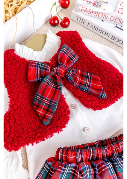 Yelekli Gömlekli 3 Lü Şık Özel Gün Kız Bebek Takım Set Kırmızı fırsatları