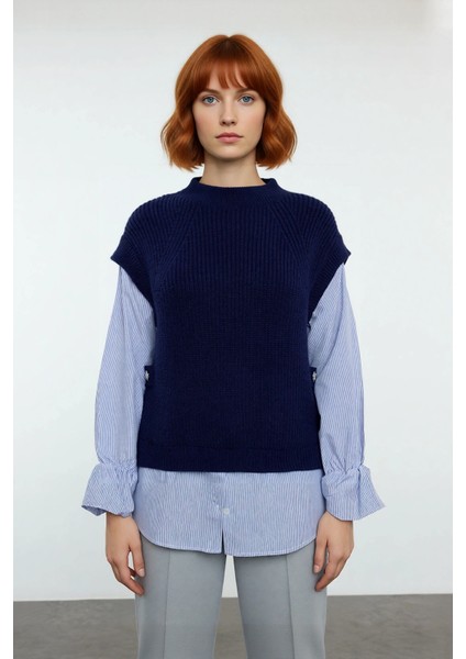 Kadın Basic Regular Kalıp Triko Süveter Gömlek Garnili Yumuşak Dokulu Kış Modası Için Ideal Bir fiyatları