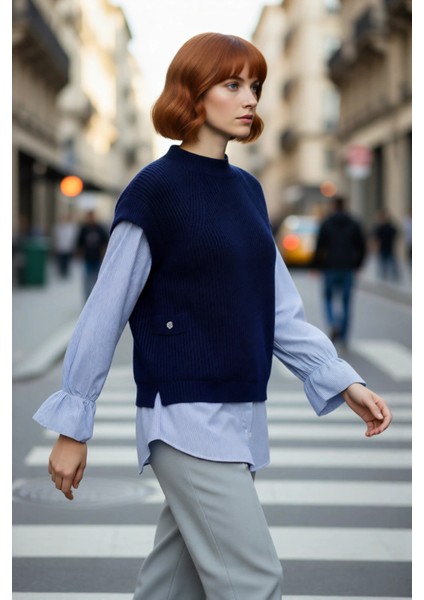 Kadın Basic Regular Kalıp Triko Süveter Gömlek Garnili Yumuşak Dokulu Kış Modası Için Ideal Bir fırsatları