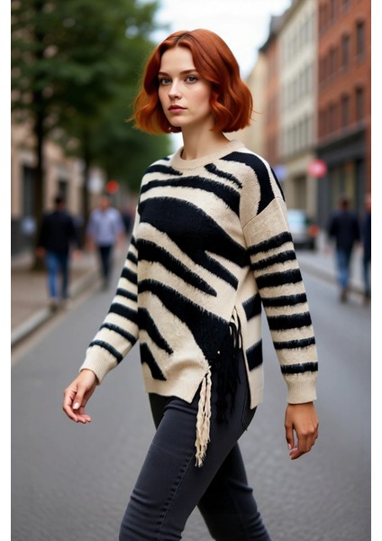 Kadın Oversize Basic Zebra Desenli Akrilik Triko Kazak Günlük Şıklık Için Ideal Bir Seçimdir fırsatları