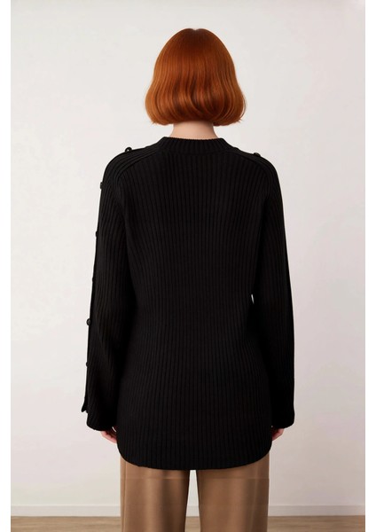 Kadın Uzun Kollu Regular Fit Triko Kazak Bisiklet Yaka Selanik Dokuma Ispanyol Kol Detaylarıyla modelleri