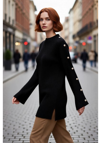 Kadın Uzun Kollu Regular Fit Triko Kazak Bisiklet Yaka Selanik Dokuma Ispanyol Kol Detaylarıyla fırsatları