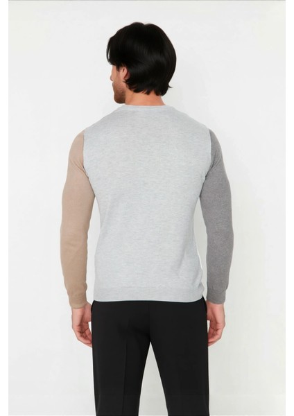 Erkekler Için Casual Günlük Giyim Bisiklet Yaka Renk Bloklu Fitted Kalıp Uzun Kollu Kazak Kaliteli modelleri