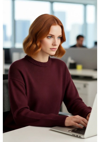 Kadın Düşük Kol Oversize Triko Kazak Bisiklet Yaka Yumuşak Dokulu Basic Kış Kombinleri Için Ideal