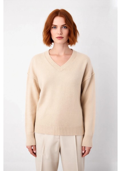 Şık Kadın Oversize V Yaka Düz Desen Triko Kazak Düşük Kollu Uzun Boy Kahverengi Kış Kombinleri fiyatları