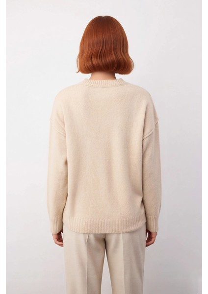 Şık Kadın Oversize V Yaka Düz Desen Triko Kazak Düşük Kollu Uzun Boy Kahverengi Kış Kombinleri modelleri