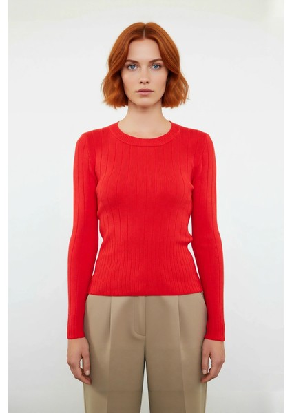 Kadın Uzun Kollu Basic Fitted Bisiklet Yaka Triko Kazak Ilkbahar Sonbahar Günlerine Şıklık Katıyor fiyatları