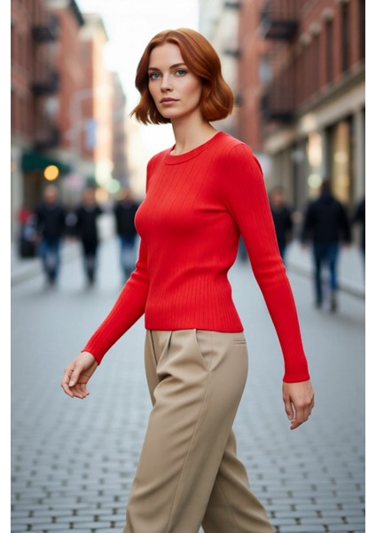 Kadın Uzun Kollu Basic Fitted Bisiklet Yaka Triko Kazak Ilkbahar Sonbahar Günlerine Şıklık Katıyor fırsatları