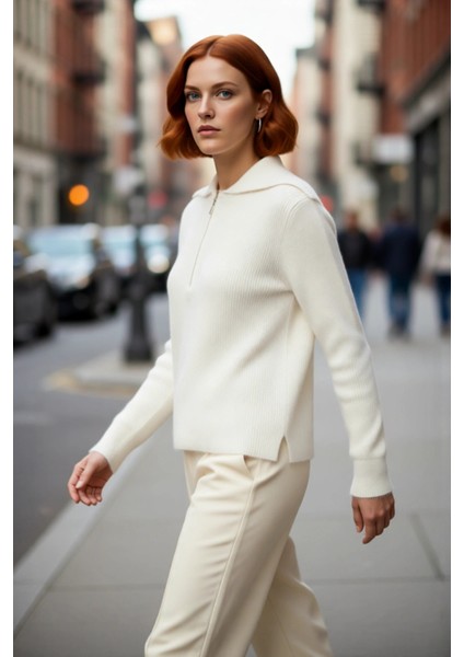 Kadın Orta Kalınlık Akrilik Karışımlı Selanik Dokuma Polo Yaka Triko Kazak Günlük Kullanım fırsatları