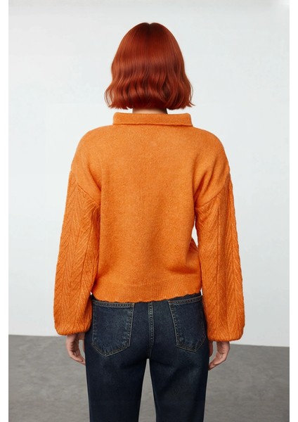 Kadın Kışlık Regular Kalıp Akrilik Triko Kazak Polo Yaka Saç Örgü Desenli Konforlu Uzun Kol fiyatları