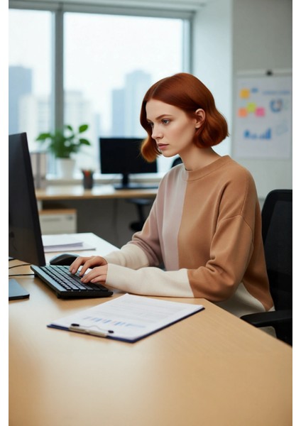 Kadın Casual Ortamlar Için Dik Yaka Renk Bloklu Standart Kol Triko Kazak Kış Şıklığı Kaliteli