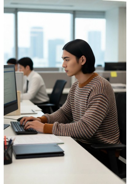 Erkek Basic Regular Fit Bisiklet Yaka Çizgili Kışlık Triko Kazak Konforlu ve Şık Görünüm Sağlar