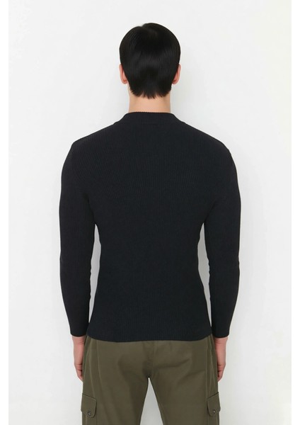 Erkekler Için Fitted Kesim Fermuar Detaylı Dik Yaka Fitilli Pamuk Polyester Triko Kazak Casual Tarz fiyatları