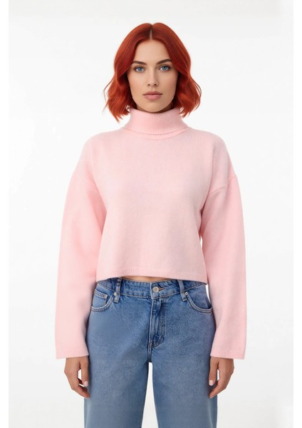 Kadın Oversize Balıkçı Yaka Düşük Kol Triko Kazak Süper Crop Boy Kışlık Rahat ve Şık Tasarım fiyatları