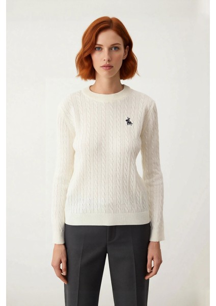 Kadın Casual Bisiklet Yaka Saç Örgü Desenli Uzun Kollu Akrilik Triko Kazak At Nakışlı Kaliteli fiyatları