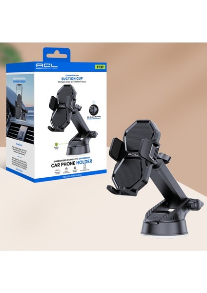 T-127 Torpido Üstü ve Pencere Için , Kilitli , 360° Ayarlanabilir Araç Içi Telefon Tutucu