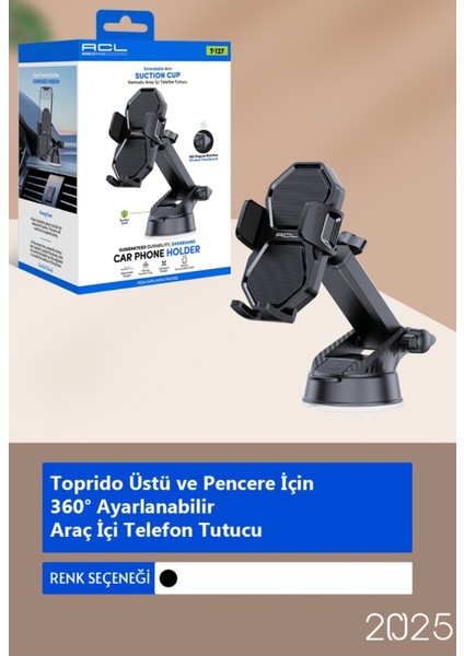 T-127 Torpido Üstü ve Pencere Için , Kilitli , 360° Ayarlanabilir Araç Içi Telefon Tutucu fiyatları