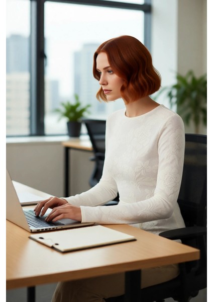 Kadın Uzun Kollu Fitted Triko Kazak Ilkbahar Sonbahar Için Çiçek Desenli Zarif Günlük Seçim