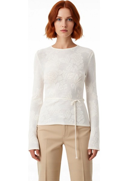 Kadın Uzun Kollu Fitted Triko Kazak Ilkbahar Sonbahar Için Çiçek Desenli Zarif Günlük Seçim fiyatları