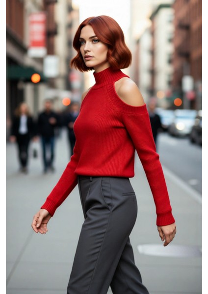 Kadın Sim Detaylı Dik Yaka Regular Kalıp Reglan Kol Triko Omuz Kesimli Soğuk Hava Kazağı Kaliteli modelleri