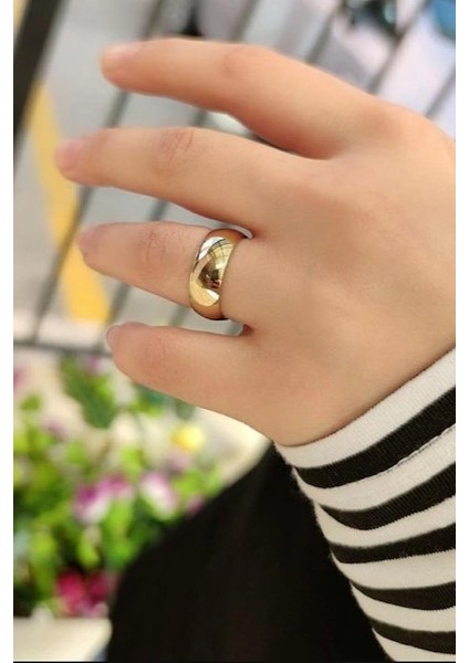 Unisex 8mm Geniş Bombeli Erkek Kadın Çelik Alyans Yüzük cl19