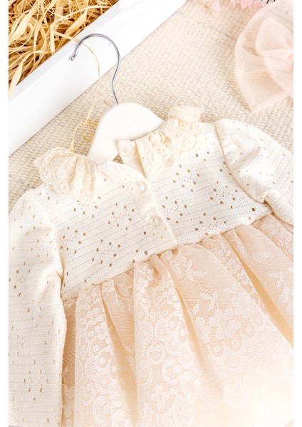 Güpürlü Bandanalı Triko Şık Kız Bebek Elbise Tulum fiyatları