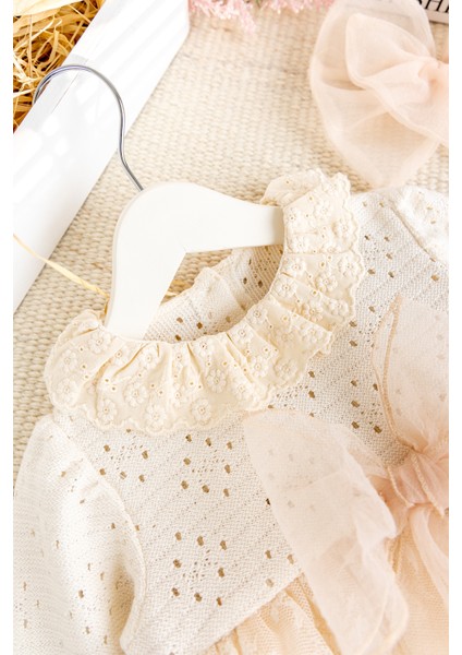 Güpürlü Bandanalı Triko Şık Kız Bebek Elbise Tulum fırsatları