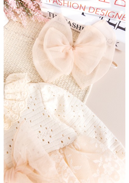 Güpürlü Bandanalı Triko Şık Kız Bebek Elbise Tulum indirimleri