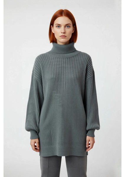 Kadın Düşük Kol Balıkçı Yaka Kalın Fitilli Triko Tunik Kazak Sonbahar Kış Stili Rahatlığı Kaliteli