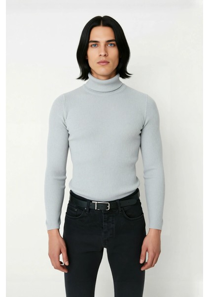 Erkek Fitted Balıkçı Yaka Fitilli Uzun Kollu Kazak Günlük Şıklığı ve Kış Konforunu Birleştirir