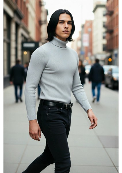 Erkek Fitted Balıkçı Yaka Fitilli Uzun Kollu Kazak Günlük Şıklığı ve Kış Konforunu Birleştirir modelleri