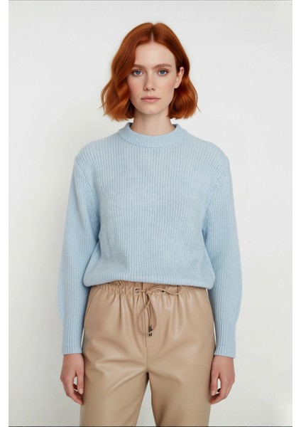 Kadın Basic Oversize Bisiklet Yaka Uzun Kol Triko Kazak Günlük Konforlu Şık Kışlık Giyim Kaliteli