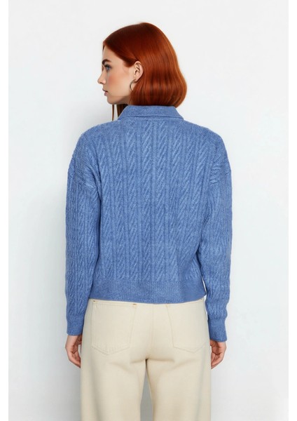 Kadın Oversize Triko Polo Yaka Saç Örgü Düşük Kollu Rahat Kışlık Basic Stil Kazak Kaliteli fiyatları