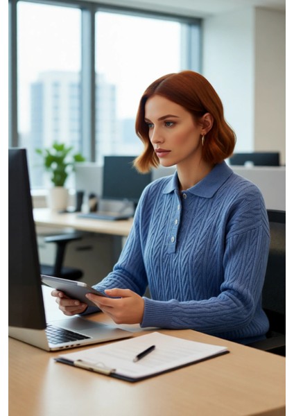 Kadın Oversize Triko Polo Yaka Saç Örgü Düşük Kollu Rahat Kışlık Basic Stil Kazak Kaliteli fırsatları