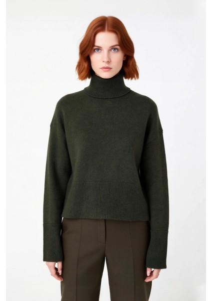 Kadın Crop Boy Oversize Triko Kazak Dik Yaka Standart Kol Düz Desen Yumuşak Dokulu Kış Gardırobu fiyatları