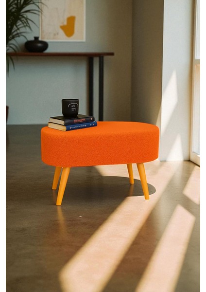Silva Oval Peluş Puf Bench – Teddy Kumaşlı, Ahşap Retro Ayaklı Dekoratif Tabure modelleri