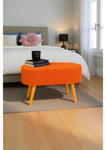Silva Oval Peluş Puf Bench – Teddy Kumaşlı, Ahşap Retro Ayaklı Dekoratif Tabure fırsatları
