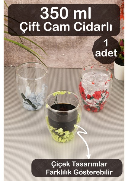 Çift Camlı Cidarlı Bardak 350ML Çiçek Dekorlu Isıya Dayanıklı Bardak fiyatları