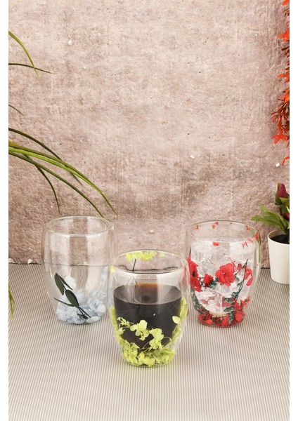 Çift Camlı Cidarlı Bardak 350ML Çiçek Dekorlu Isıya Dayanıklı Bardak fırsatları