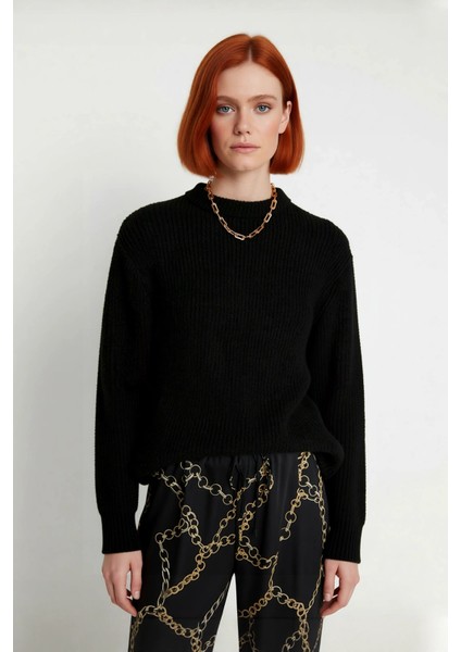 Kadın Rahat Oversize Triko Kazak Düşük Kol Bisiklet Yaka Kışlık Günlük Basic Giyim Stili Kaliteli fiyatları